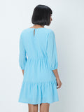 Nuon Blue Textured Tiered Dress