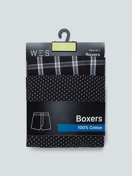 WES Lounge Black Relaxed-Fit Boxers Pack Of Two