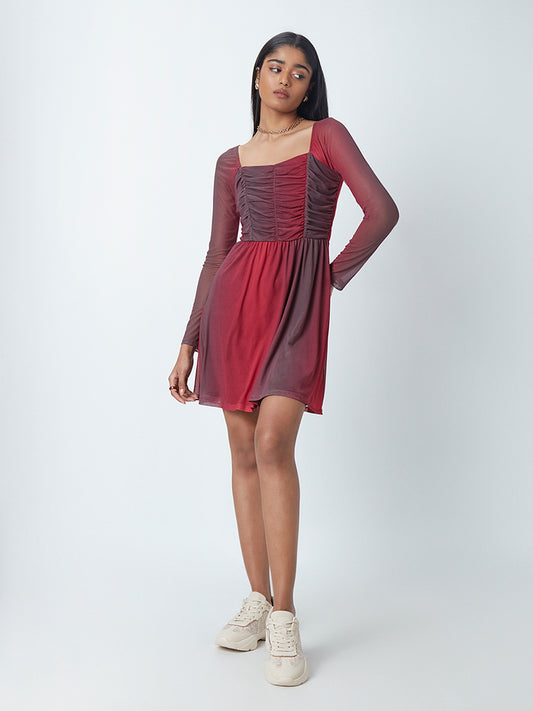 Nuon Burgundy Dual-Colour Dress