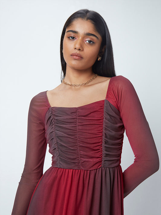 Nuon Burgundy Dual-Colour Dress