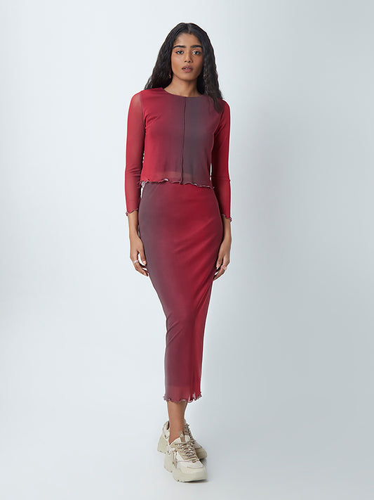 Nuon Maroon Ombre-Print Skirt