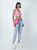 Nuon Pink Rose Printed Crop Spaghetti Top