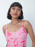 Nuon Pink Rose Printed Crop Spaghetti Top