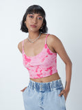Nuon Pink Rose Printed Crop Spaghetti Top