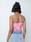 Nuon Pink Rose Printed Crop Spaghetti Top