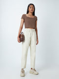 Nuon Dark Taupe Ribbed Crop Top