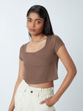 Nuon Dark Taupe Ribbed Crop Top
