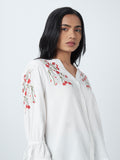 LOV White Floral Embroidered High-Low Blouse
