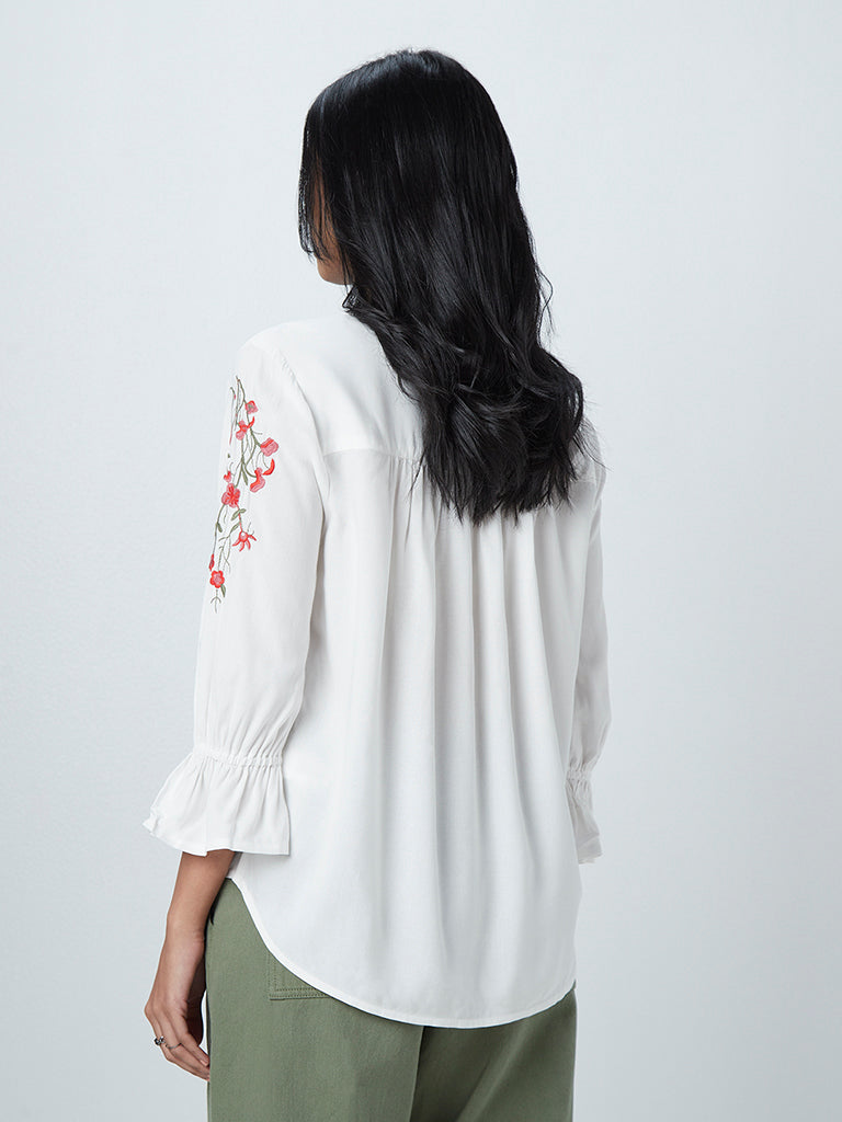 LOV White Floral Embroidered High-Low Blouse