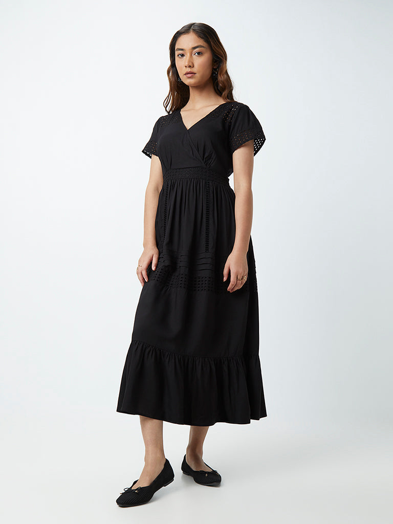LOV Black Schiffli-Detail Dress