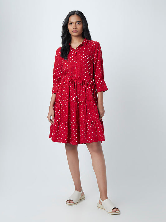 LOV Red Polkadot-Printed Tiered Dress