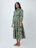 LOV Green Floral-Printed Tiered Dress With Belt