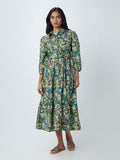 LOV Green Floral-Printed Tiered Dress With Belt