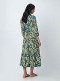 LOV Green Floral-Printed Tiered Dress With Belt
