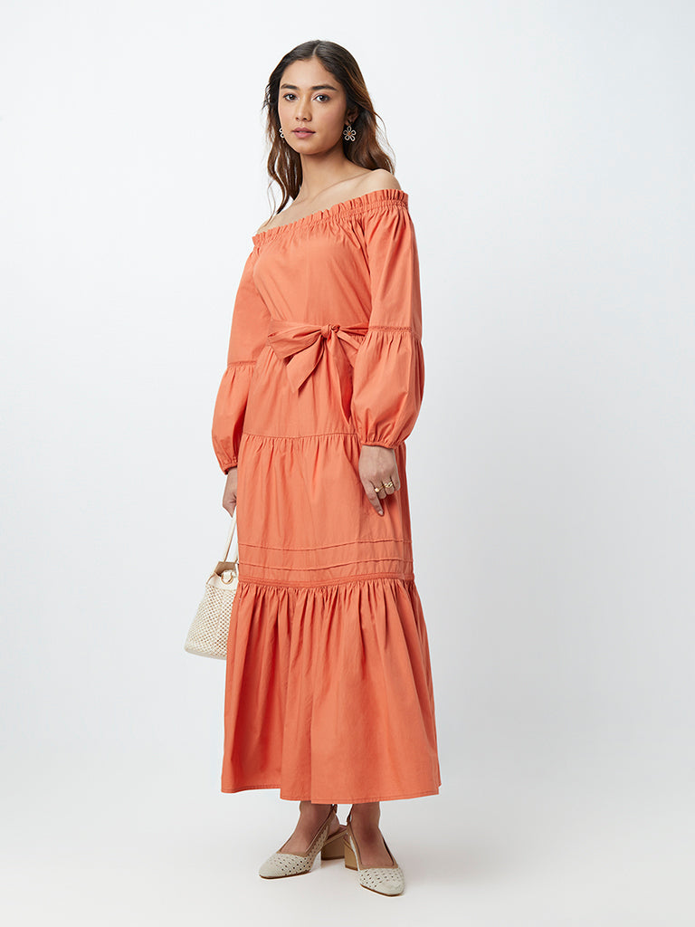 LOV Coral Tiered Dress With Belt