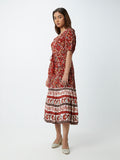 LOV Brown Printed Tiered Dress