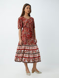 LOV Brown Printed Tiered Dress