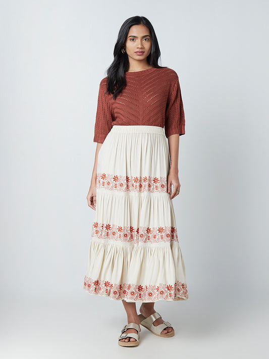 LOV Rust Knitted Chevron Pattern Top