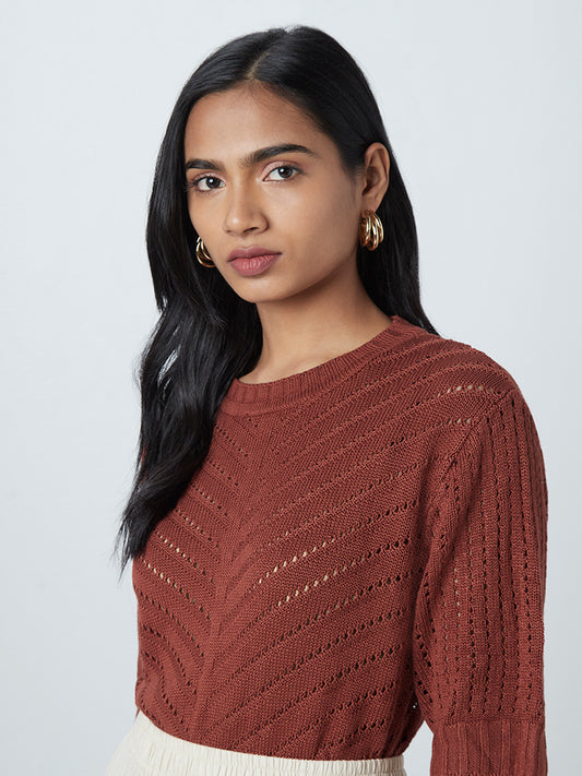 LOV Rust Knitted Chevron Pattern Top