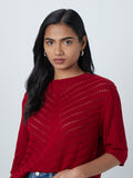 LOV Red Knitted Chevron Pattern Top