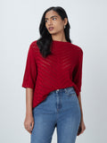 LOV Red Knitted Chevron Pattern Top