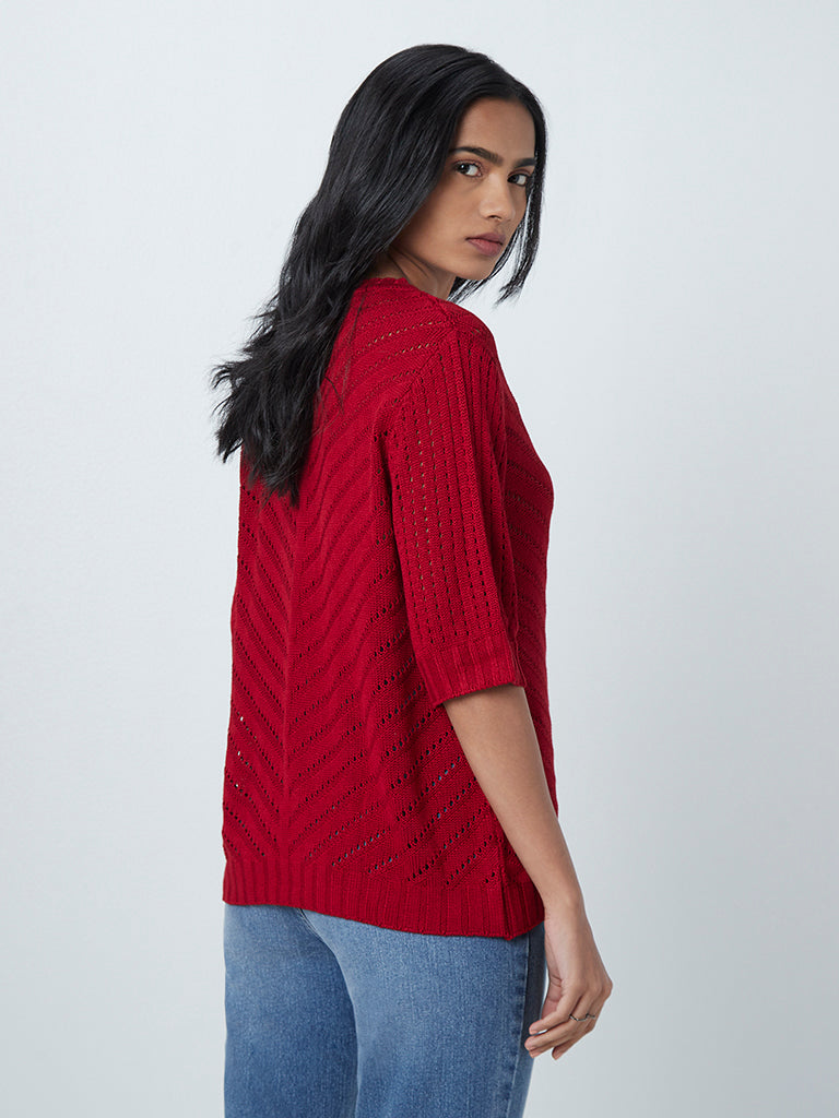 LOV Red Knitted Chevron Pattern Top