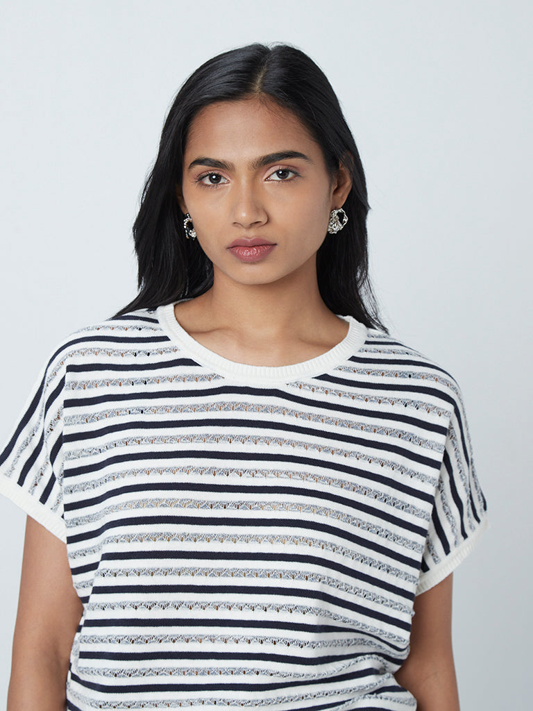 LOV Navy Stripe Print T-Shirt