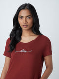 LOV Rust Text-Patterned T-Shirt