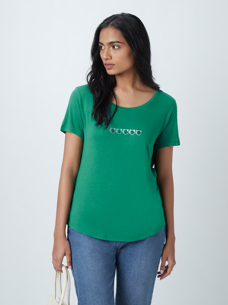 LOV Green Text Print T-Shirt