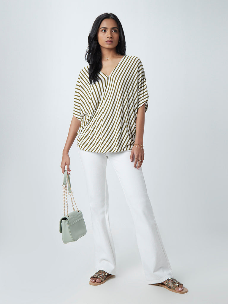 LOV Olive Striped Top