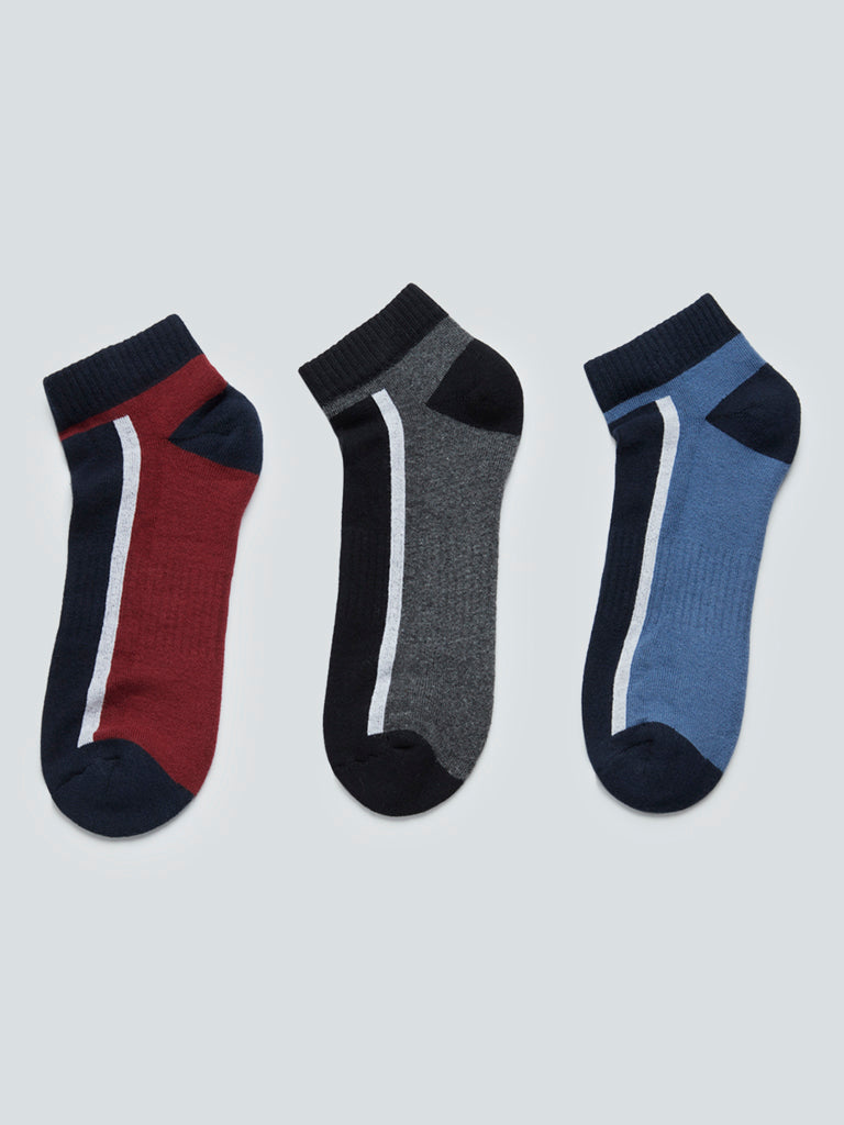 WES Lounge Navy Trainer Socks Set Of Three