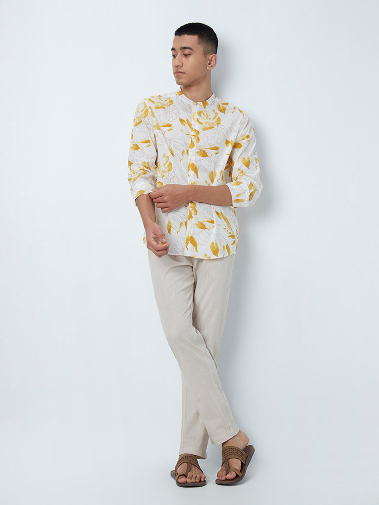 ETA Yellow Floral-Print Resort-Fit Shirt