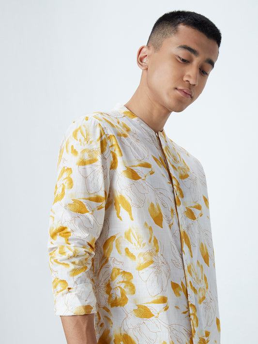 ETA Yellow Floral-Print Resort-Fit Shirt