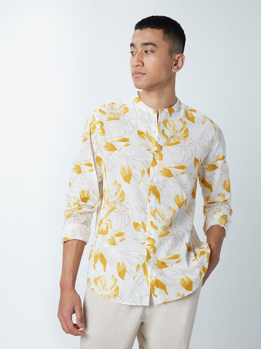 ETA Yellow Floral-Print Resort-Fit Shirt