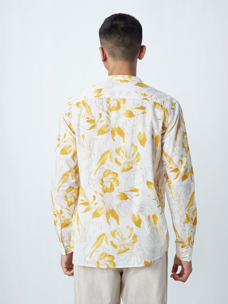 ETA Yellow Floral-Print Resort-Fit Shirt