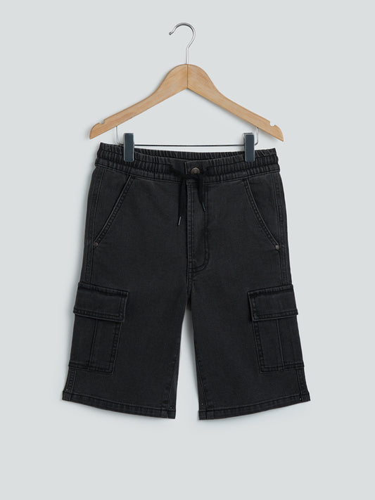 Y&F Kids Charcoal Cargo-Style Denim Shorts