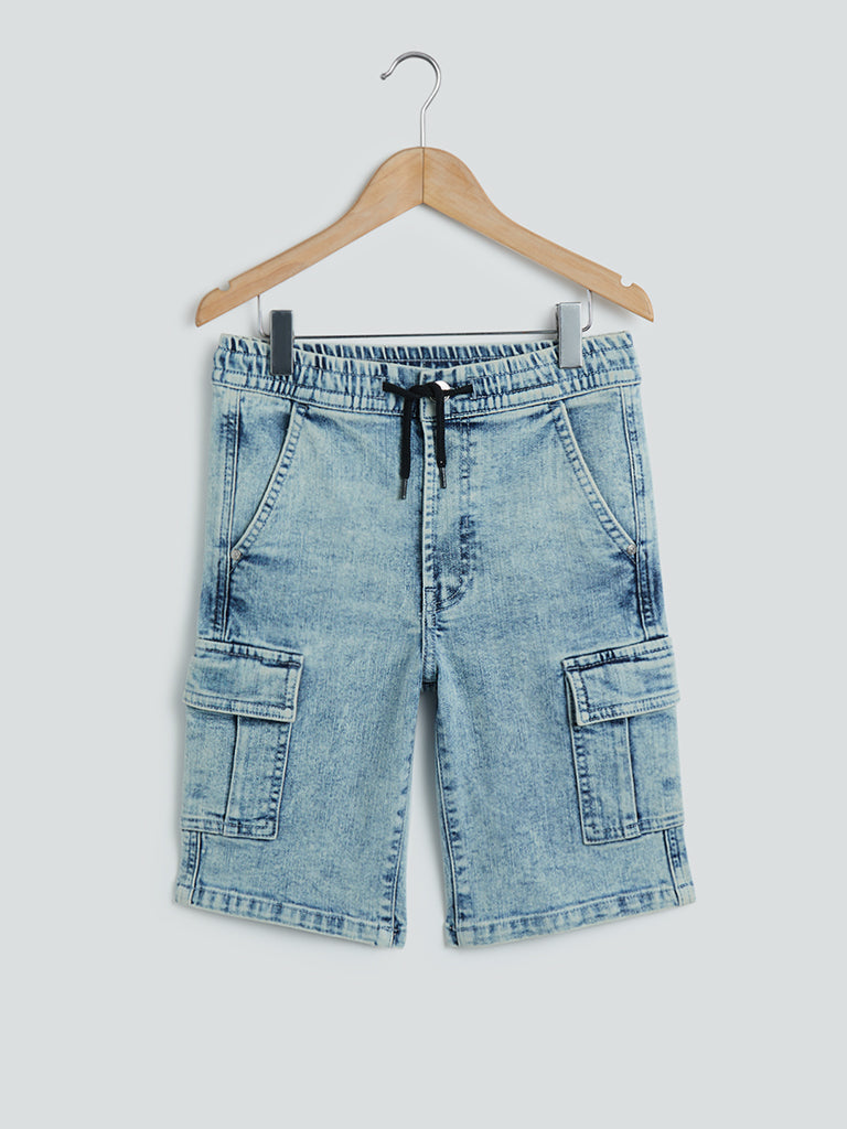 Y&F Kids Light Blue Cargo-Style Denim Shorts