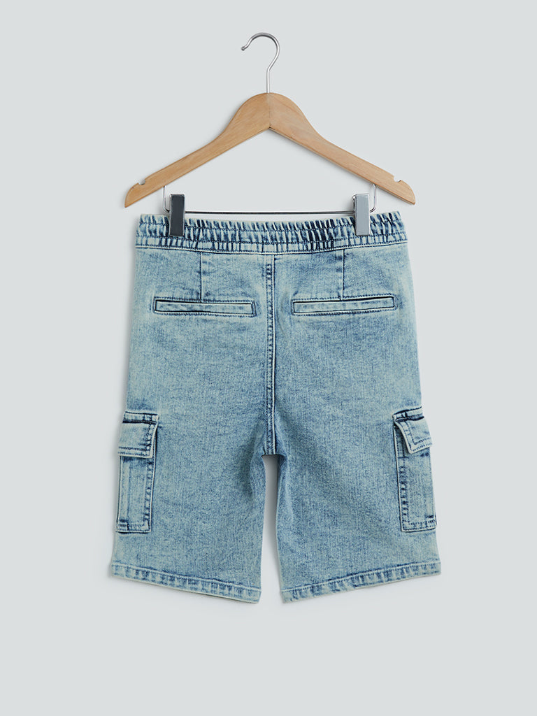 Y&F Kids Light Blue Cargo-Style Denim Shorts