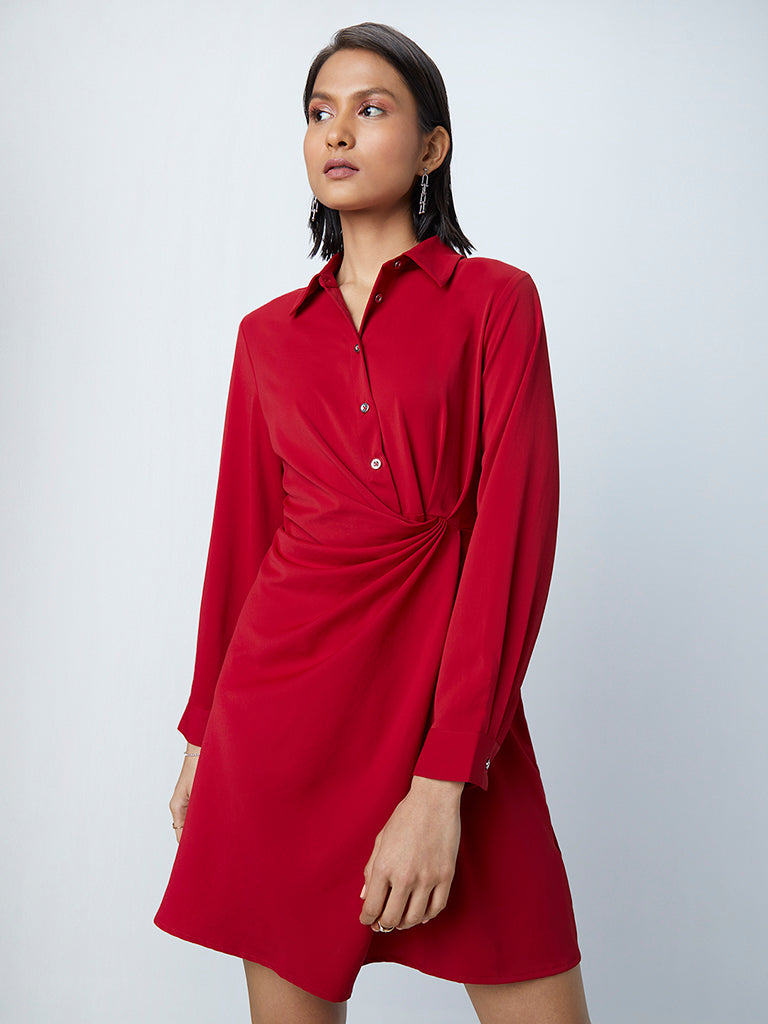 Wardrobe Red Pleat Detail Dress
