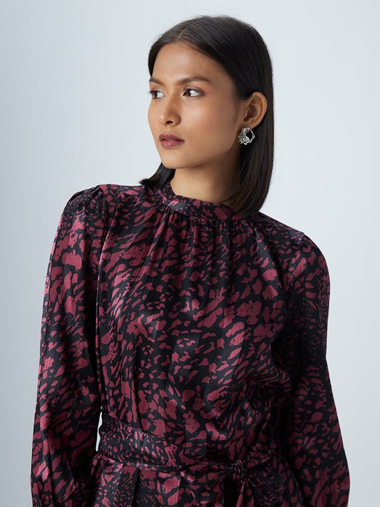 Wardrobe Black Abstract Print Dress With Belt
