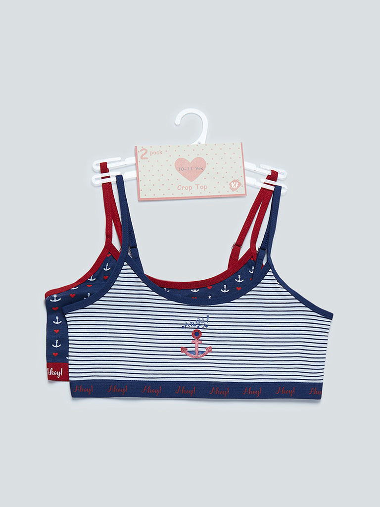 Y&F Kids Navy Printed Crop Tops Set of Two