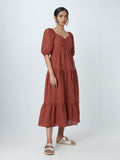 LOV Rust Schiffli Patterned Maxi Dress