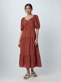 LOV Rust Schiffli Patterned Maxi Dress