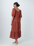 LOV Rust Schiffli Patterned Maxi Dress
