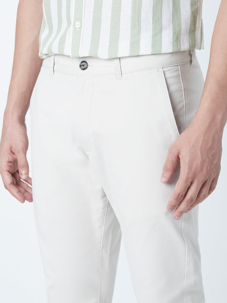WES Casuals Off-White Slim-Fit Chinos