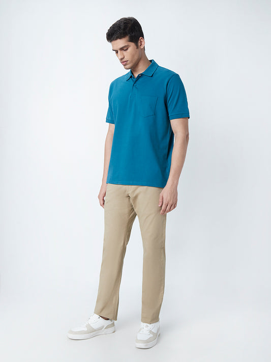 WES Casuals Tan Cotton Blend Relaxed-Fit Mid-Rise Chinos