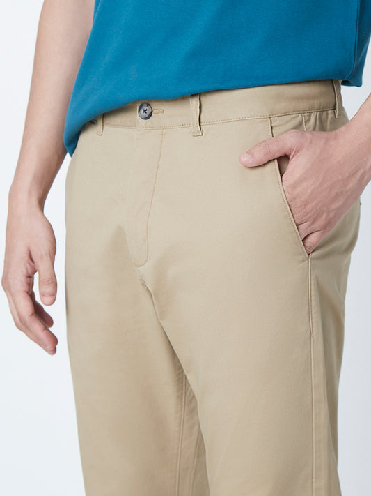 WES Casuals Tan Cotton Blend Relaxed Fit Chinos