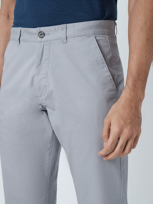 WES Casuals Grey Cotton Blend Relaxed-Fit Chinos