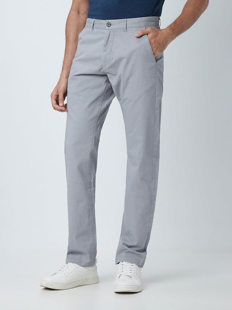 WES Casuals Grey Relaxed-Fit Chinos