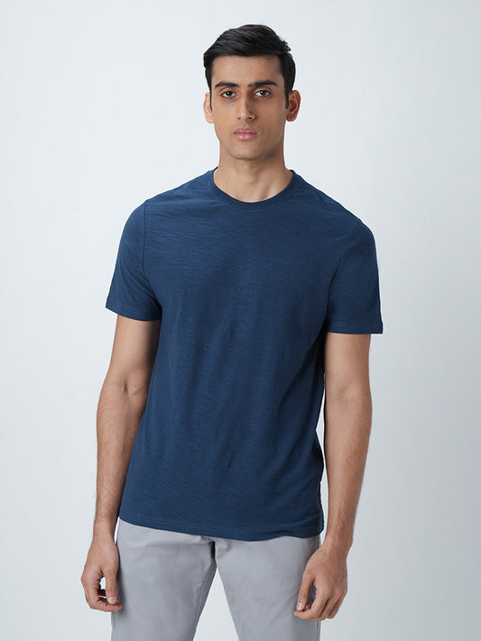 WES Casuals Teal Pure-Cotton Slim-Fit T-Shirt
